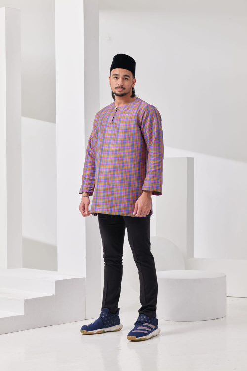 Muo Teluk Belanga Kurta - Checkered Purple / Blue