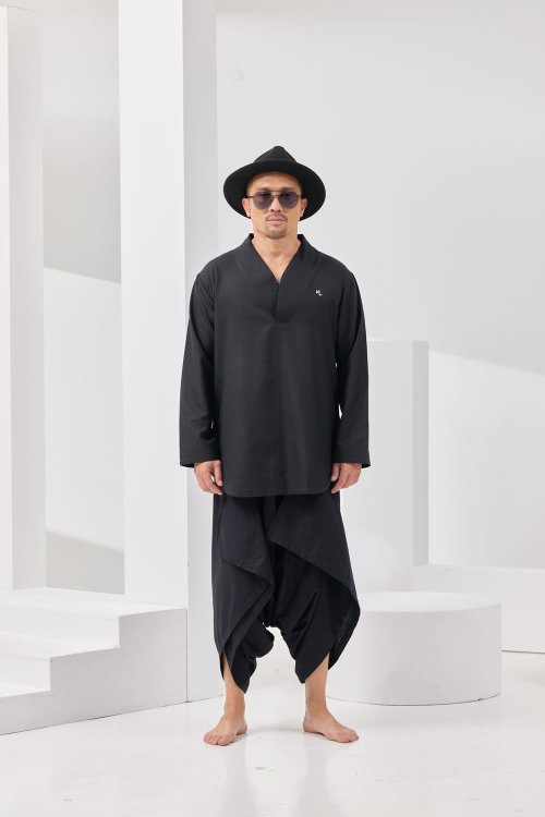 Hiroshima Nuzette Signature Collar Kurta - Black